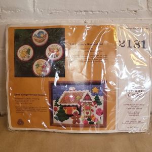 The Creative Circle 2181 Gingerbread House needlepoint yarn kit vintage